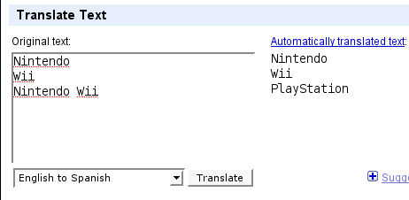 Google Translate traducción de Nintendo Wii